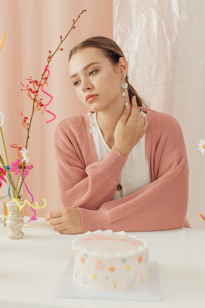 Oilien Someday Knit  Cardigan In Pink
