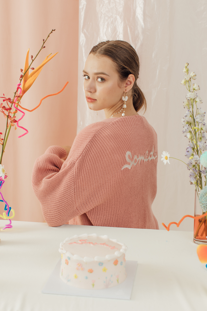 Oilien Someday Knit  Cardigan In Pink