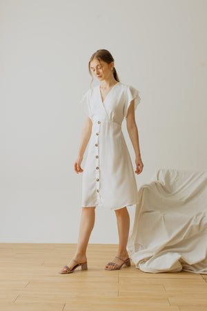 Alina Button Dress in White