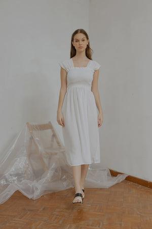 Ingrid Smock Dress in White