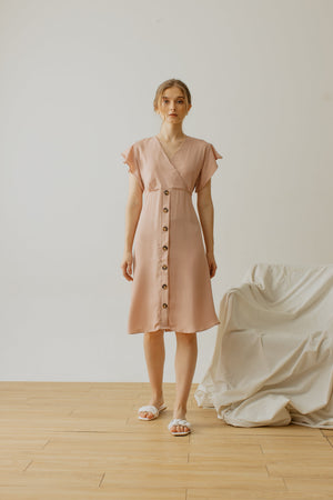 Alina Button Dress in Dusty Pink