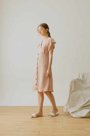 Alina Button Dress in Dusty Pink