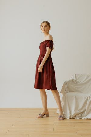 
            
                Load image into Gallery viewer, Maurice Smock Dress Maroon
            
        