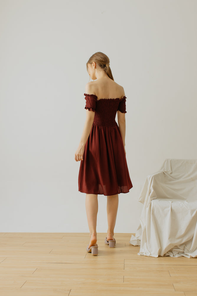 
            
                Load image into Gallery viewer, Maurice Smock Dress Maroon
            
        